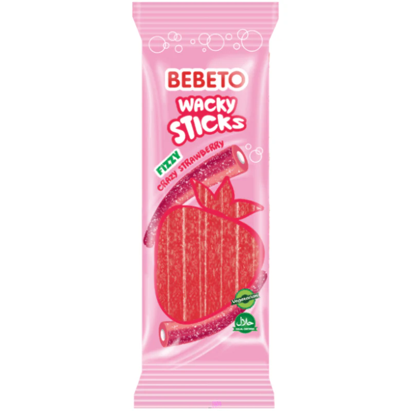 Bebeto Wacky Sticks Fizzy Strawberry Peg Bag 160g