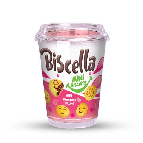 Biscella Mini Biscuits with Strawberry Filling Tub 125g