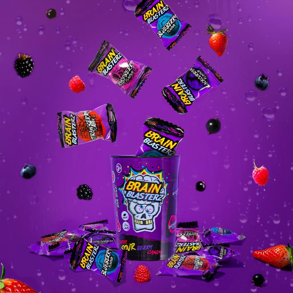 Brain Blasterz Tub Dark Berry Fruits Sour Hard Candy 48g