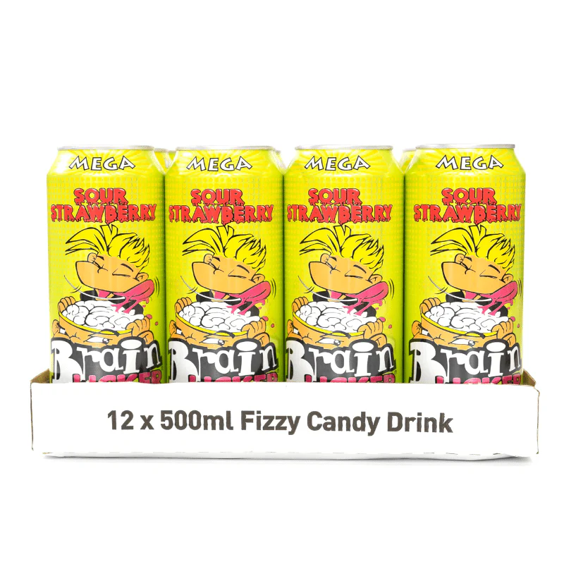 Brain Licker Sour Fizzy Candy Drink Strawberry Can 500ml (Case of 12) (BB 09/24)