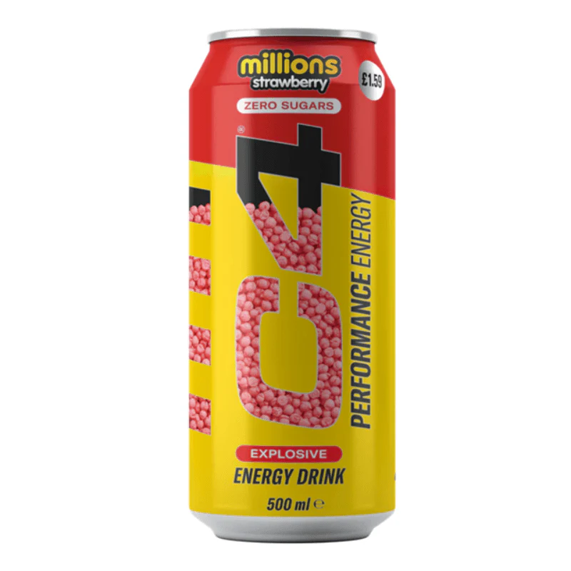 C4 Energy Millions Strawberry Zero Sugar Can 500ml PMP £1.59