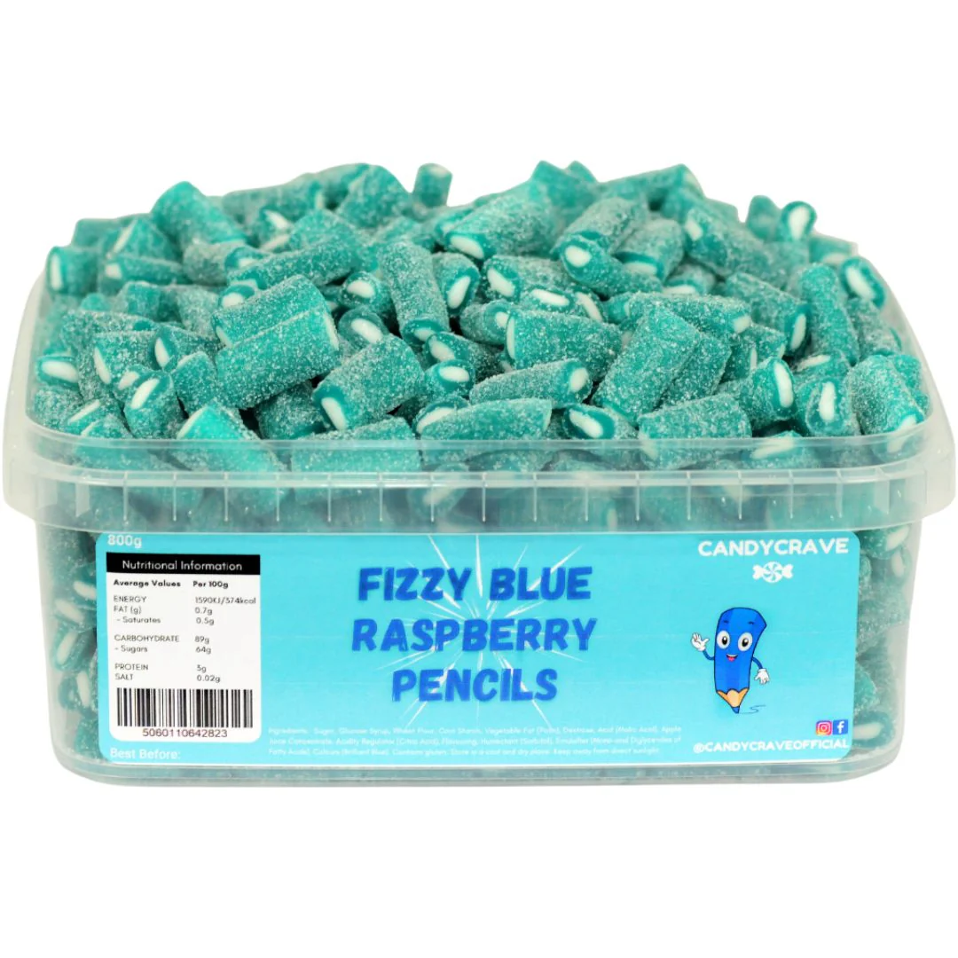 Candycrave Fizzy Blue Raspberry Pencils Tub 600g
