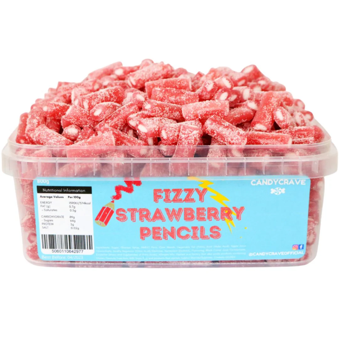 Candycrave Fizzy Strawberry Pencils Tub 600g