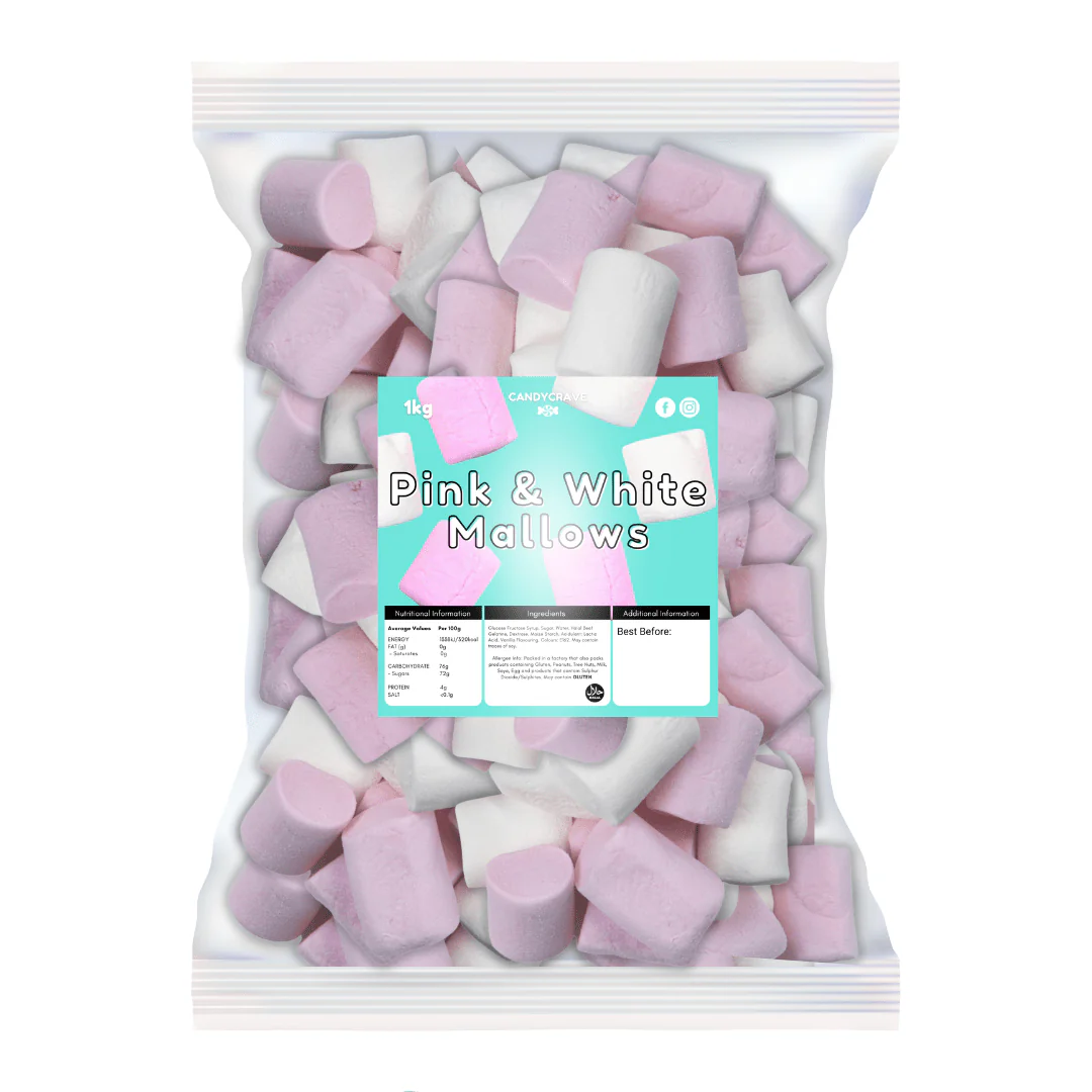CandyCrave Large Pink & White Mallows Bag 1kg