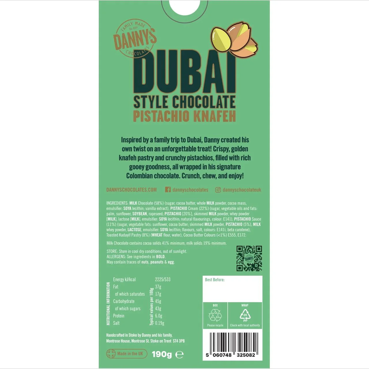 Daniels Delight Dubai Style Chocolate Pistachio Knafeh Bar 190g - Image 5