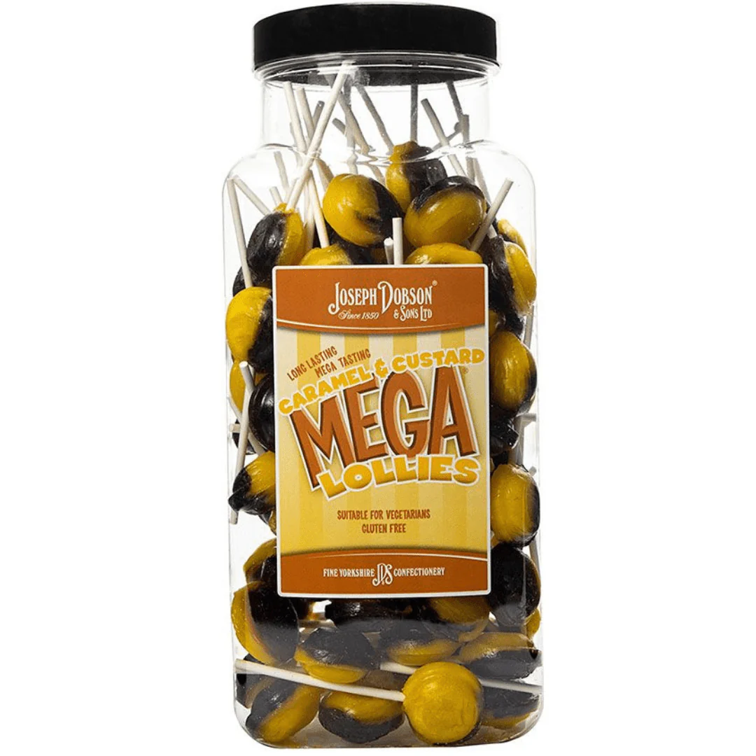 Dobsons Caramel & Custard Mega Lollies Jar 1.9kg (90 Lollys)