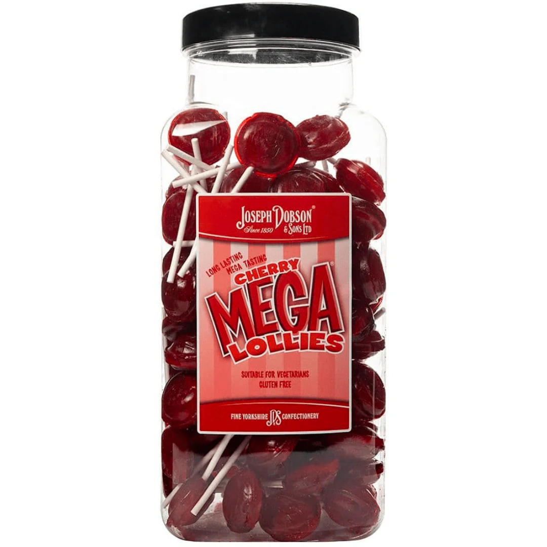 Dobsons Cherry Mega Lollies Jar 1.9kg (90 Lollys)