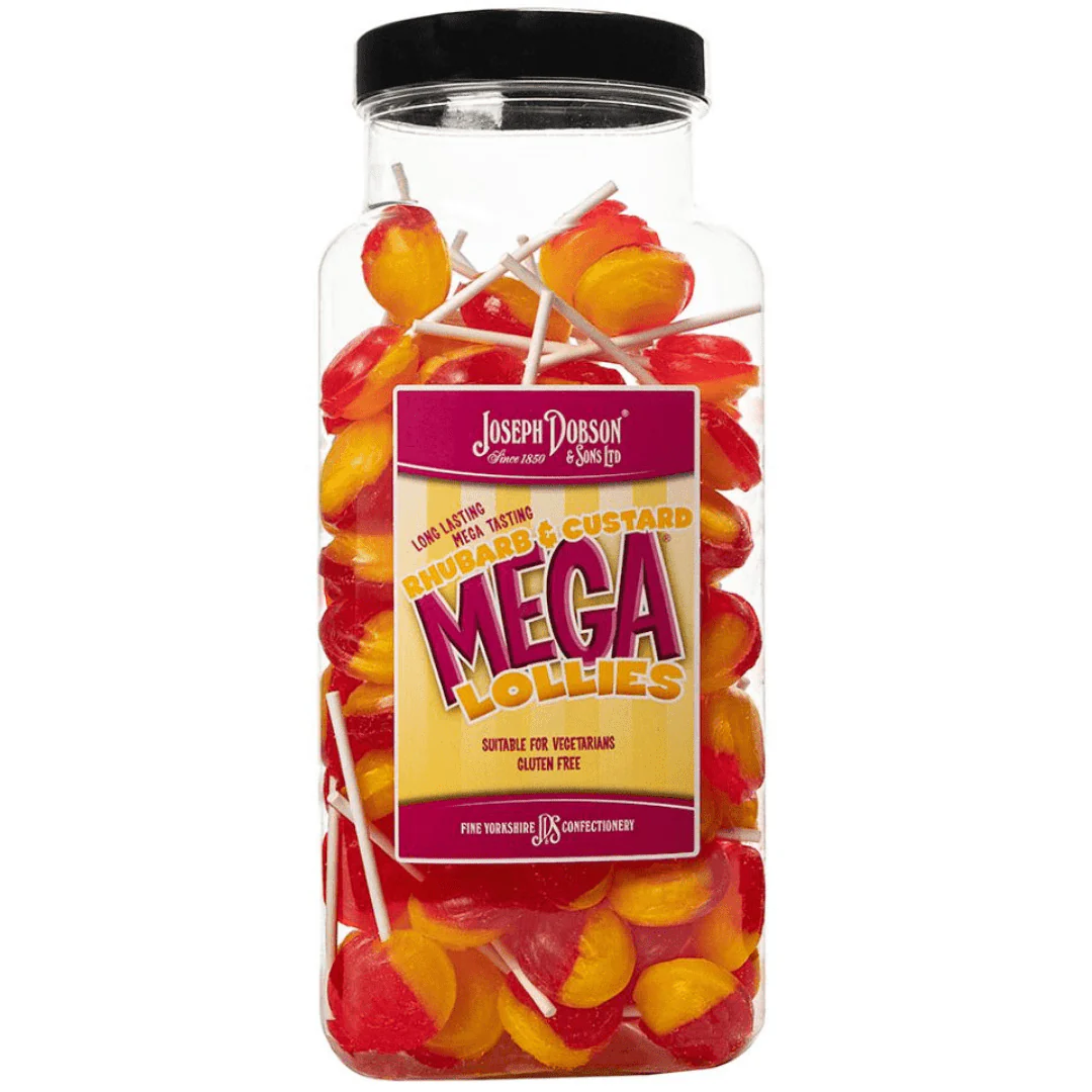 Dobsons Rhubarb and Custard Mega Lollies Jar 1.9kg (90 Lollys)