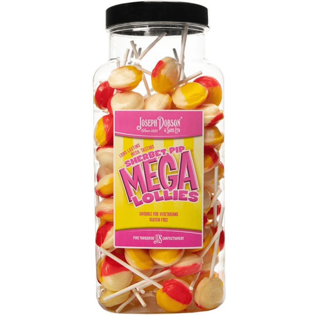 Dobsons Sherbet Pip Mega Lollies Jar 1.9kg (90 Lollys)