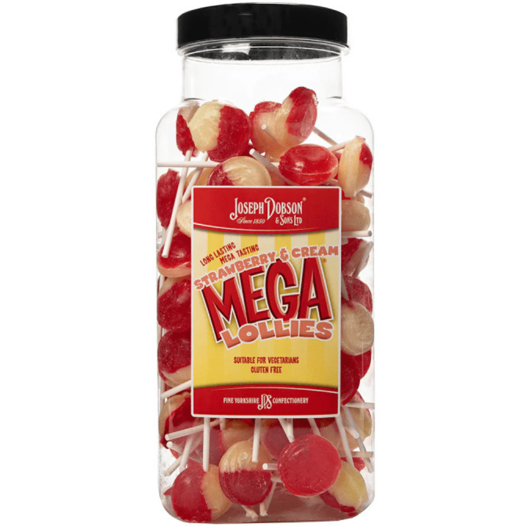 Dobsons Strawberry & Cream Mega Lollies Jar 1.9kg (90 Lollys)