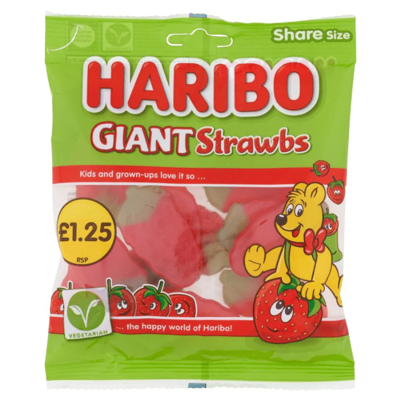 Haribo Giant Strawbs Peg Bag 140g PMP £1.25