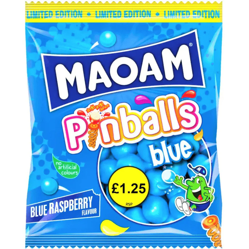 Haribo Maoam Pinballs Blue Raspberry Peg Bag 140g PMP £1.25