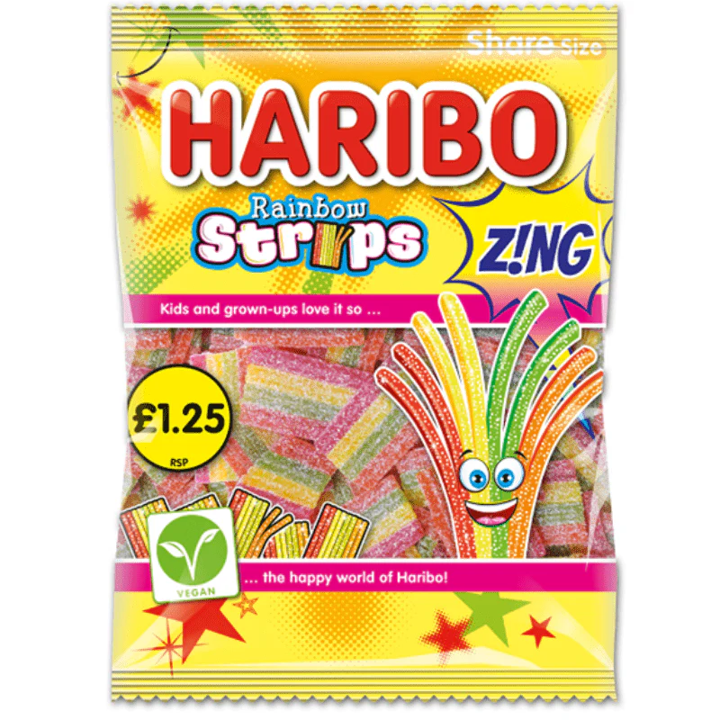 Haribo Rainbow Strips Zing Peg Bag 130g PMP £1.25