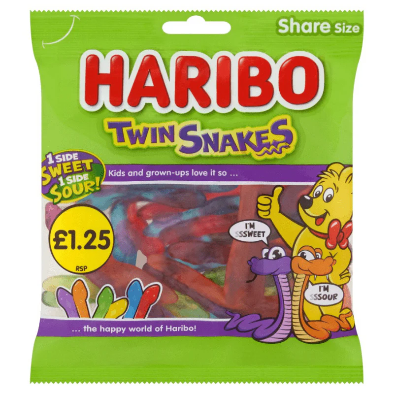 Haribo Twin Snakes Peg Bag 140g PMP £1.25