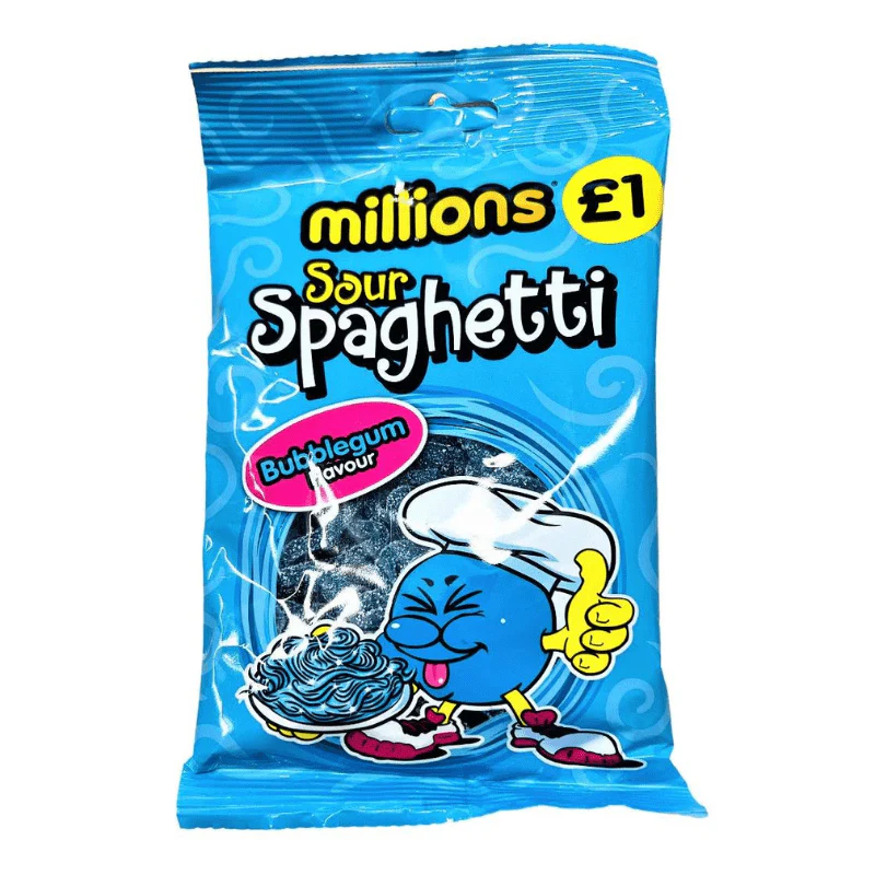 Millions Bags Sour Bubblegum Spaghetti Peg Bag 120g