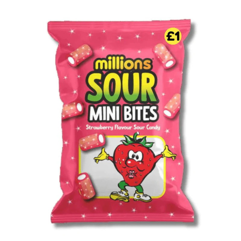 Millions Bags Sour Strawberry Mini Bites Peg Bag 140g