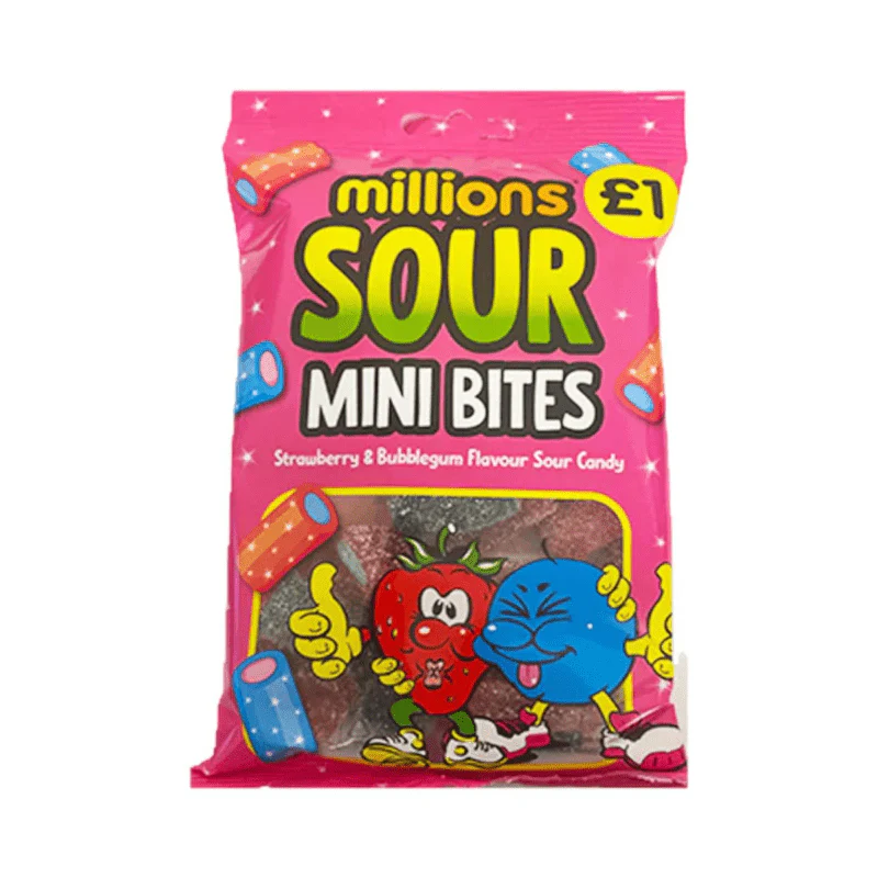 Millions Bags Sour Strubblegum Mini Bites Peg Bag 140g
