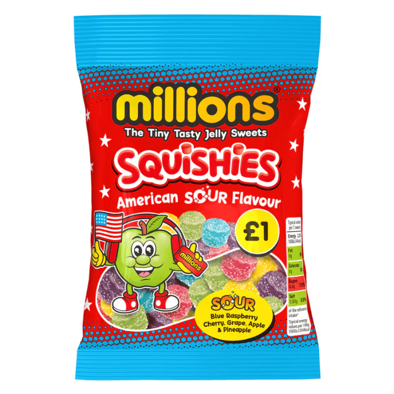 Millions Squishies American Sour Peg Bag 100g PMP £1