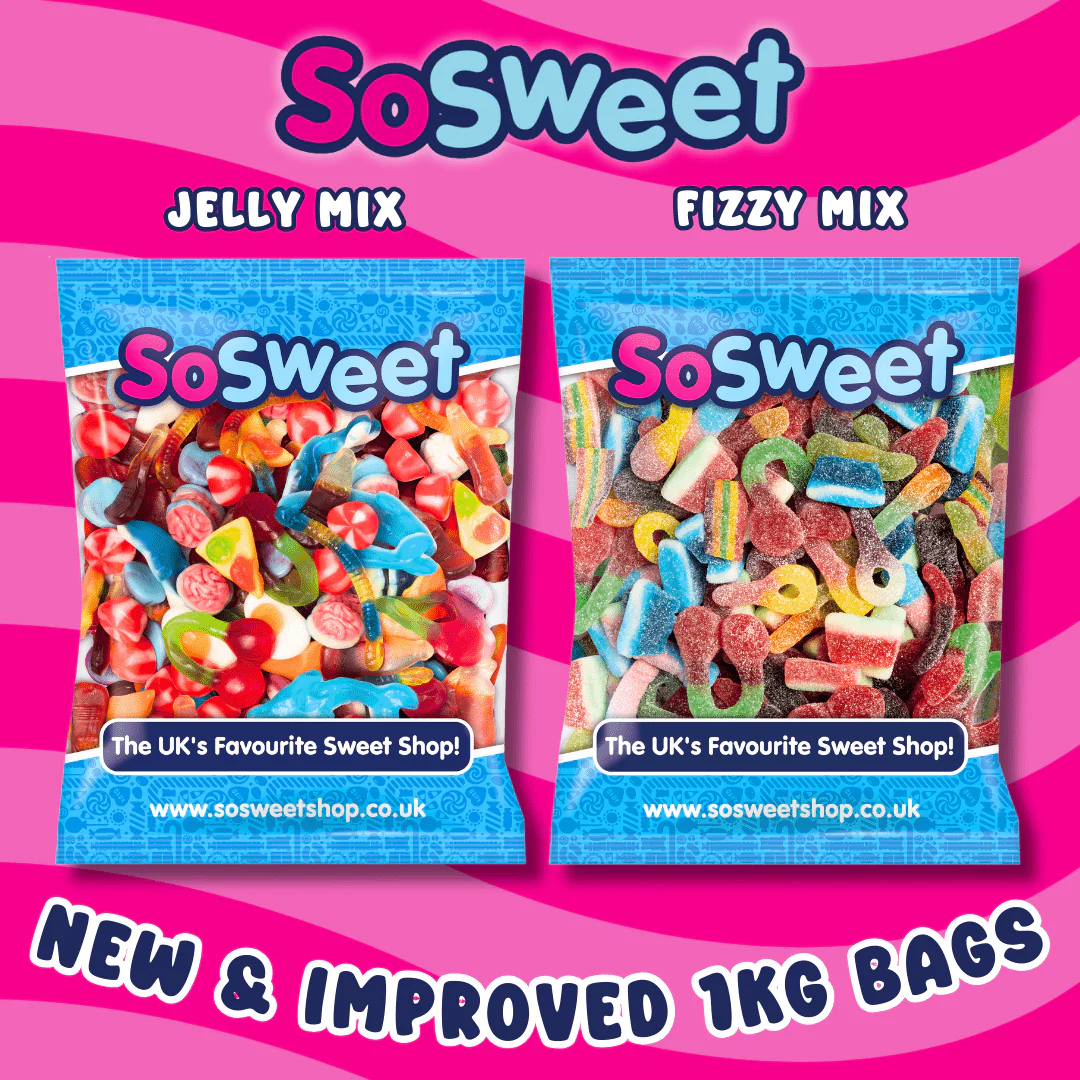 SoSweet Pick&Mix Bags 2kg (1kg Fizzy Mix & 1kg Jelly Mix)