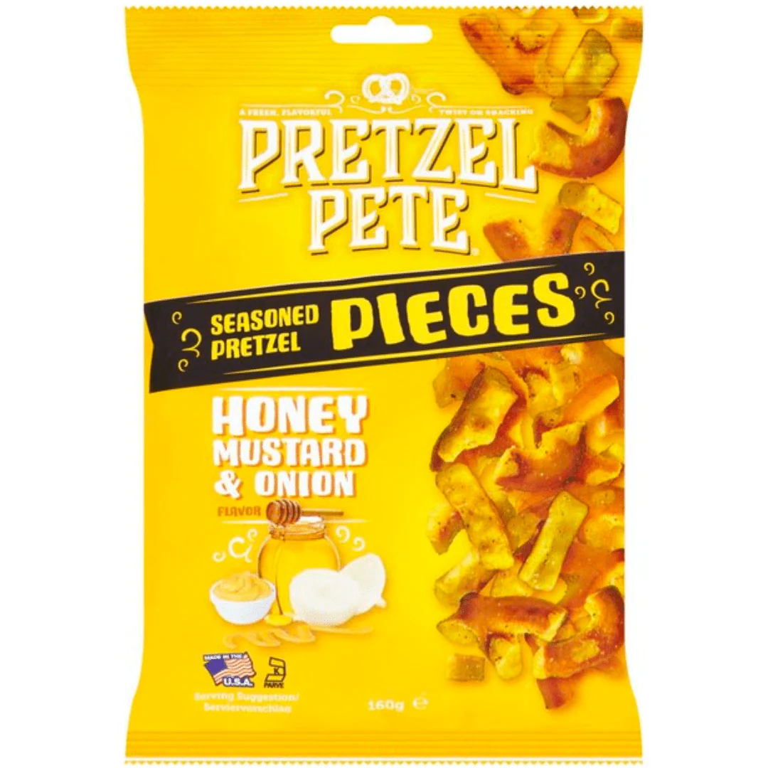 Pretzel Pete Honey Mustard & Onion Pretzel Pieces Bag 160g