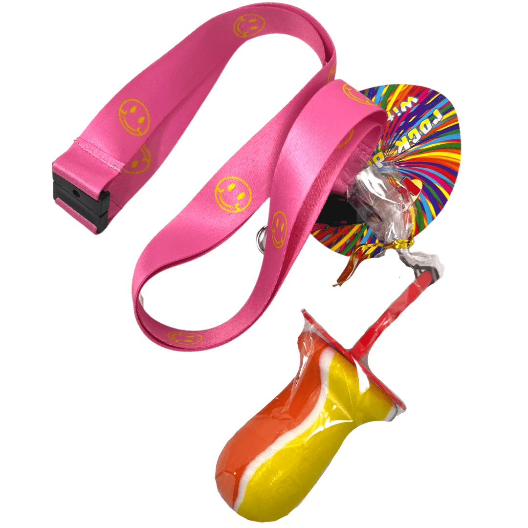 Kandy Kandy Rock Lollipop Lanyard Pink Smiley 60g