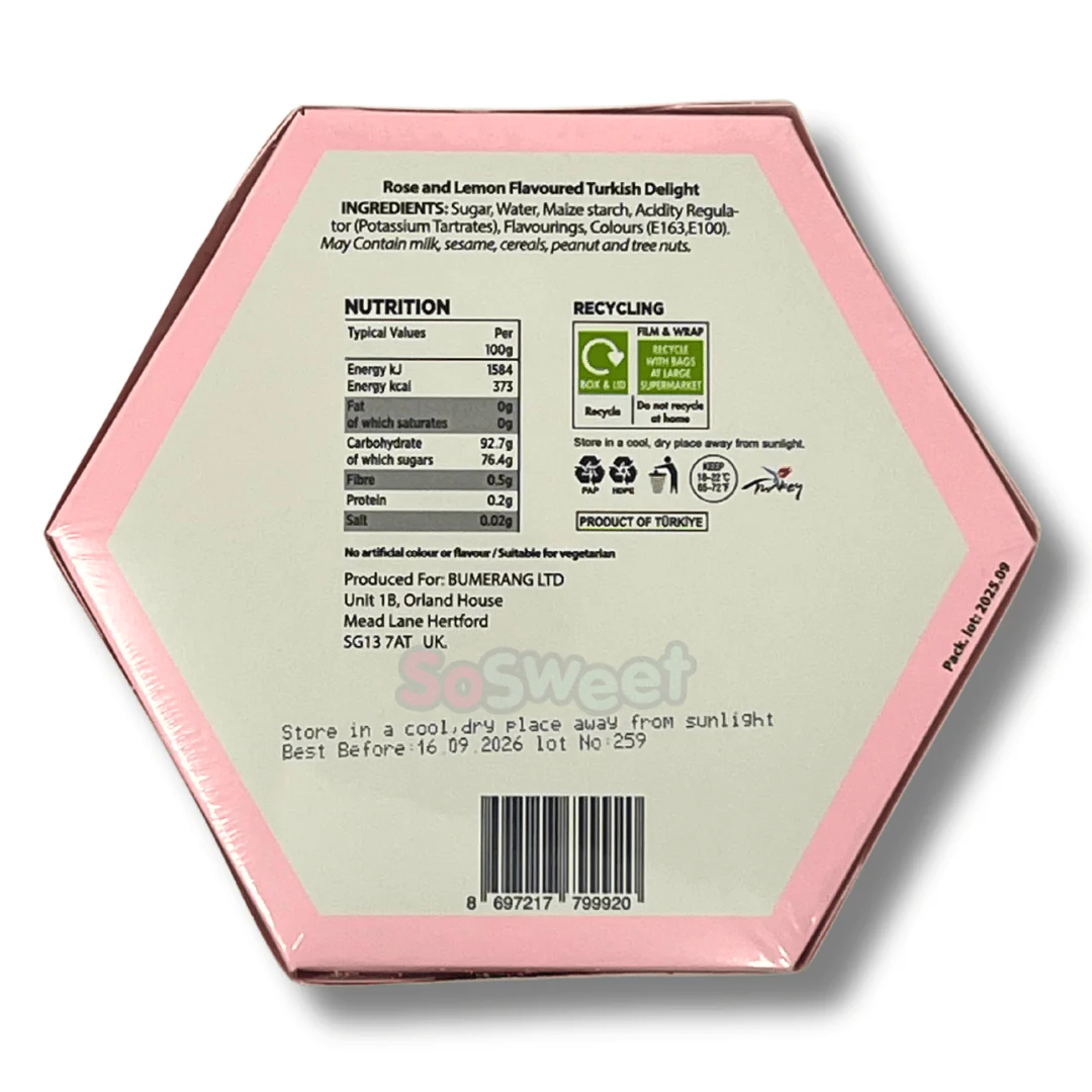 Rose & Lemon Flavoured Turkish Delight Box 230g - Image 2