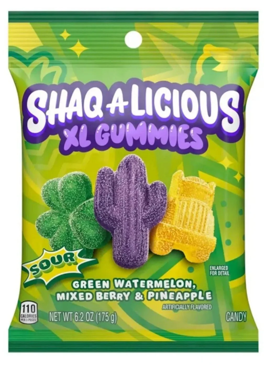 Shaq-A-Licious XL Gummies Sour Watermelon, Mixed Berry & Pineapple Peg Bag 175g
