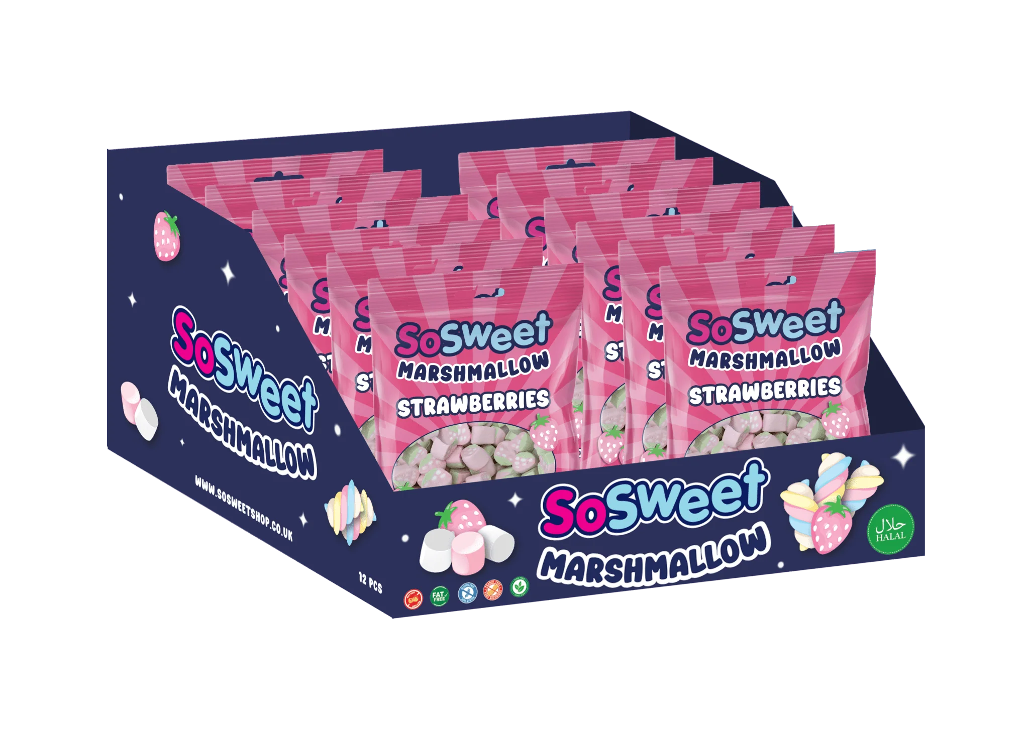 SoSweet Marshmallow Strawberries Peg Bag 140g (Case of 12)