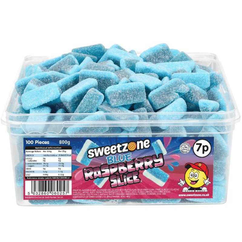 Sweetzone Fizzy Blue Raspberry Slices Tub 800g
