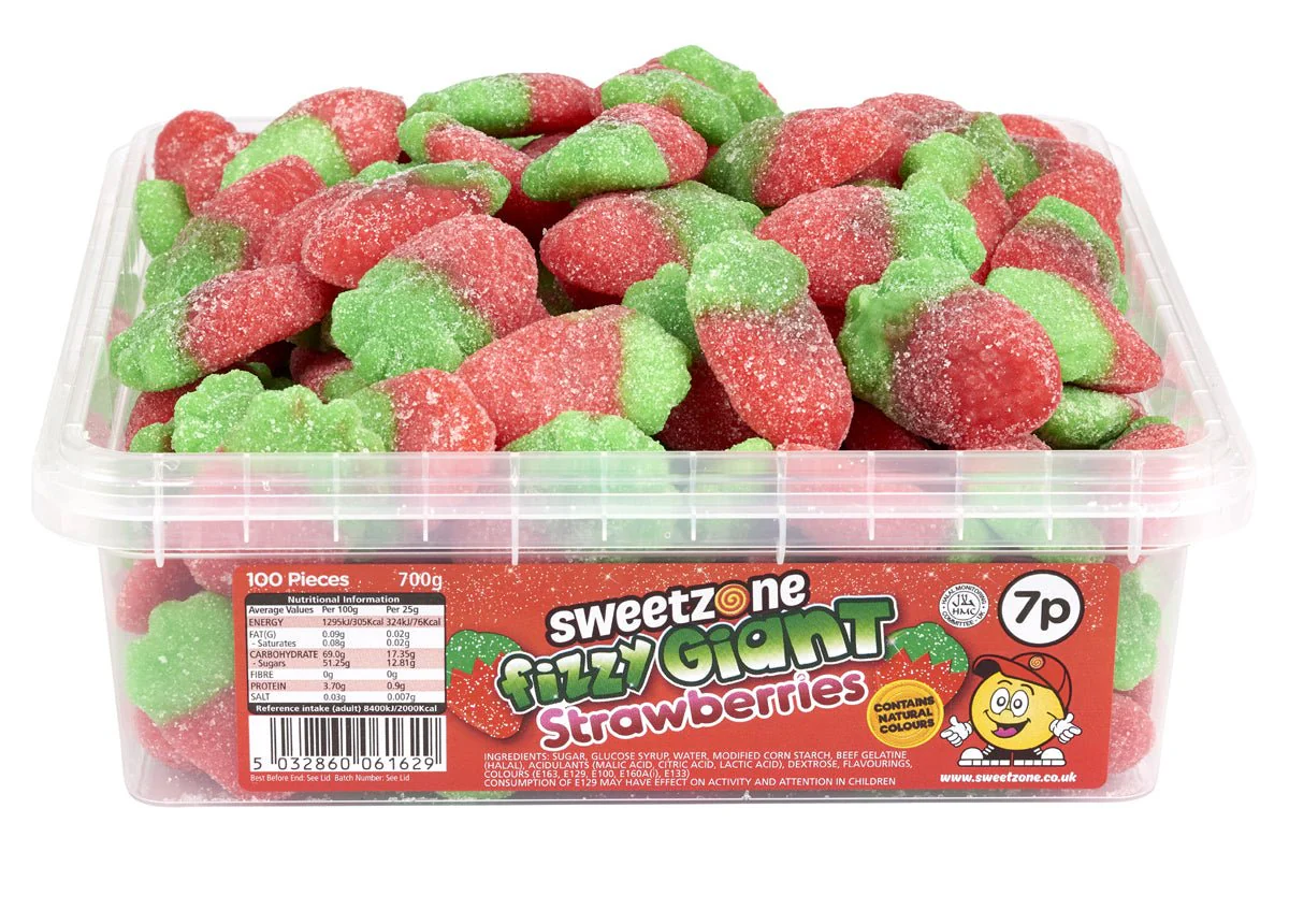Sweetzone Fizzy Giant Strawberries Tub 700g