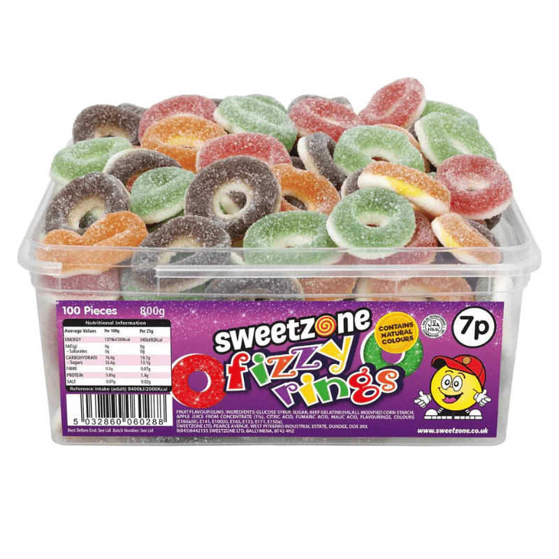 Sweetzone Fizzy Assorted Rings Tub 800g