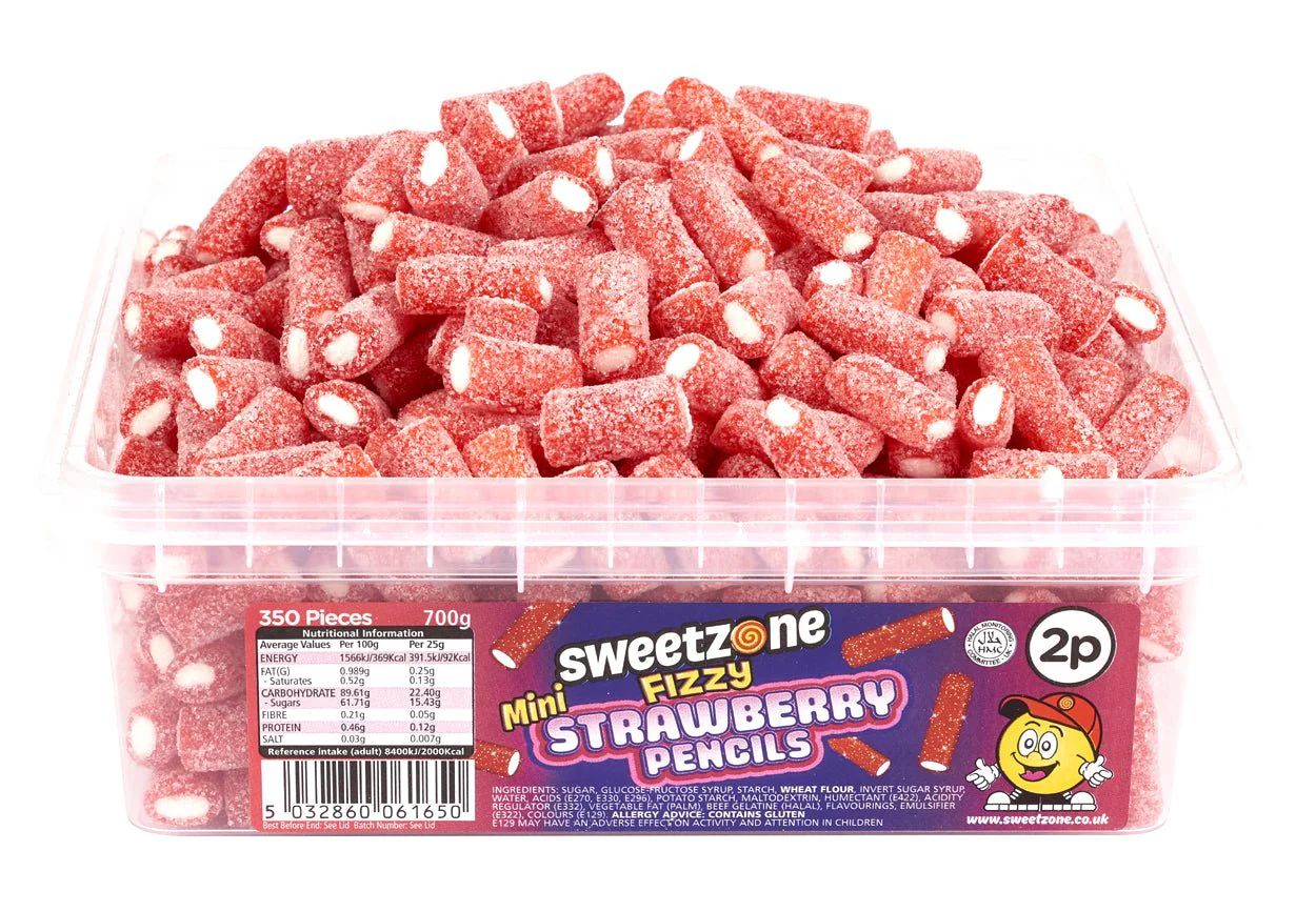 Sweetzone Fizzy Mini Strawberry Pencils Tub 700g