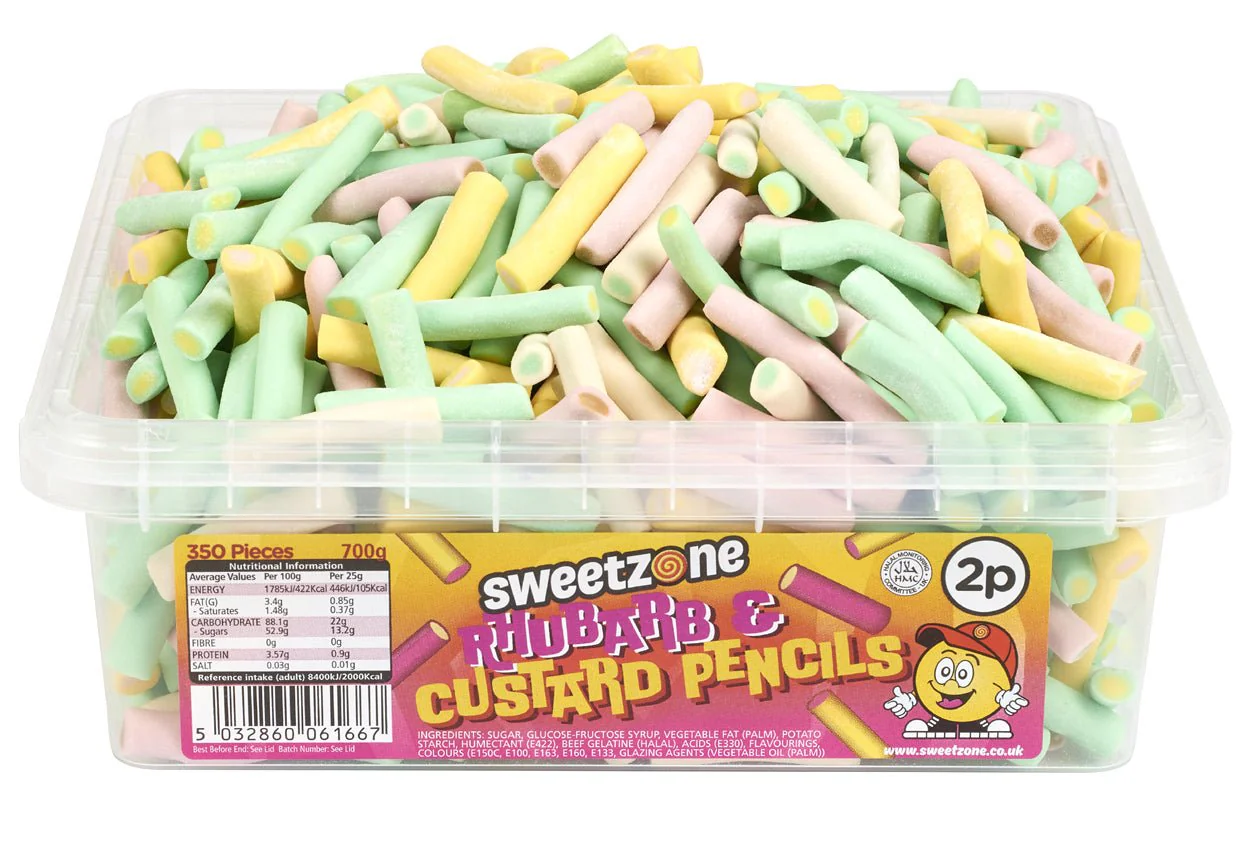 Sweetzone Rhubarb & Custard Pencils Tub 700g