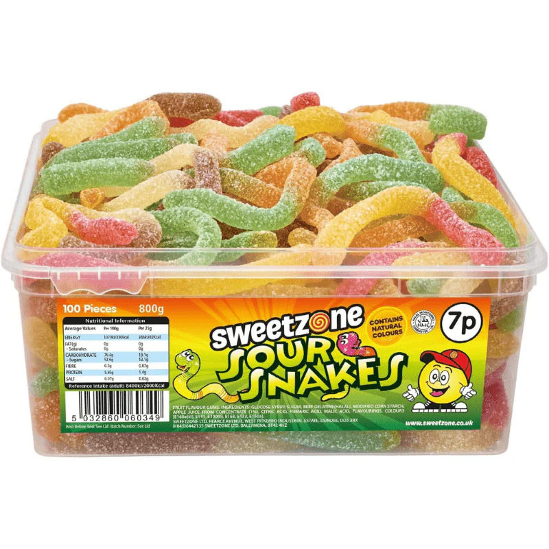 Sweetzone Sour Snakes Tub 800g