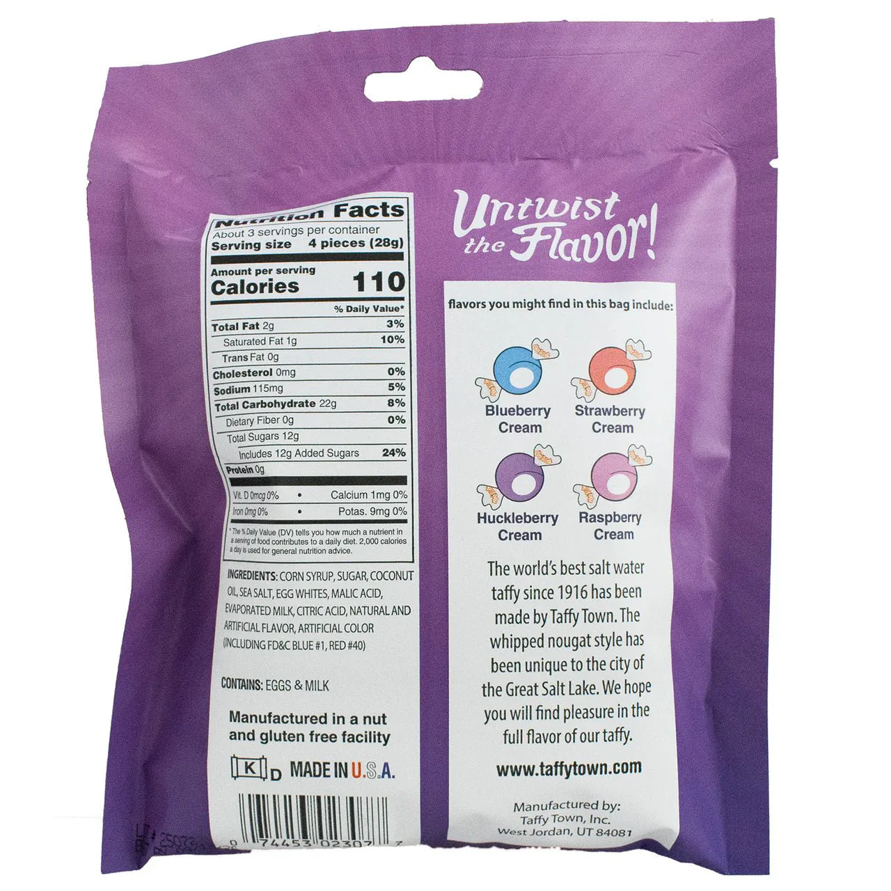 Taffy Town Berries & Cream Salt Water Taffy Peg Bag 99g USA - Image 3