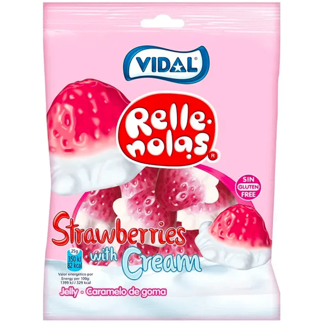 Vidal Jelly Filled Strawberries with Cream Peg Bag 90g