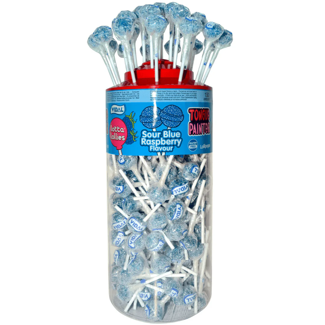 Vidal Sour Blue Raspberry Lollies Tub 150pcs
