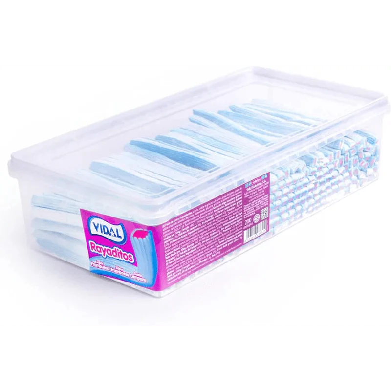 Vidal Raspberry Rayaditos Tub 1.4kg (200pcs)